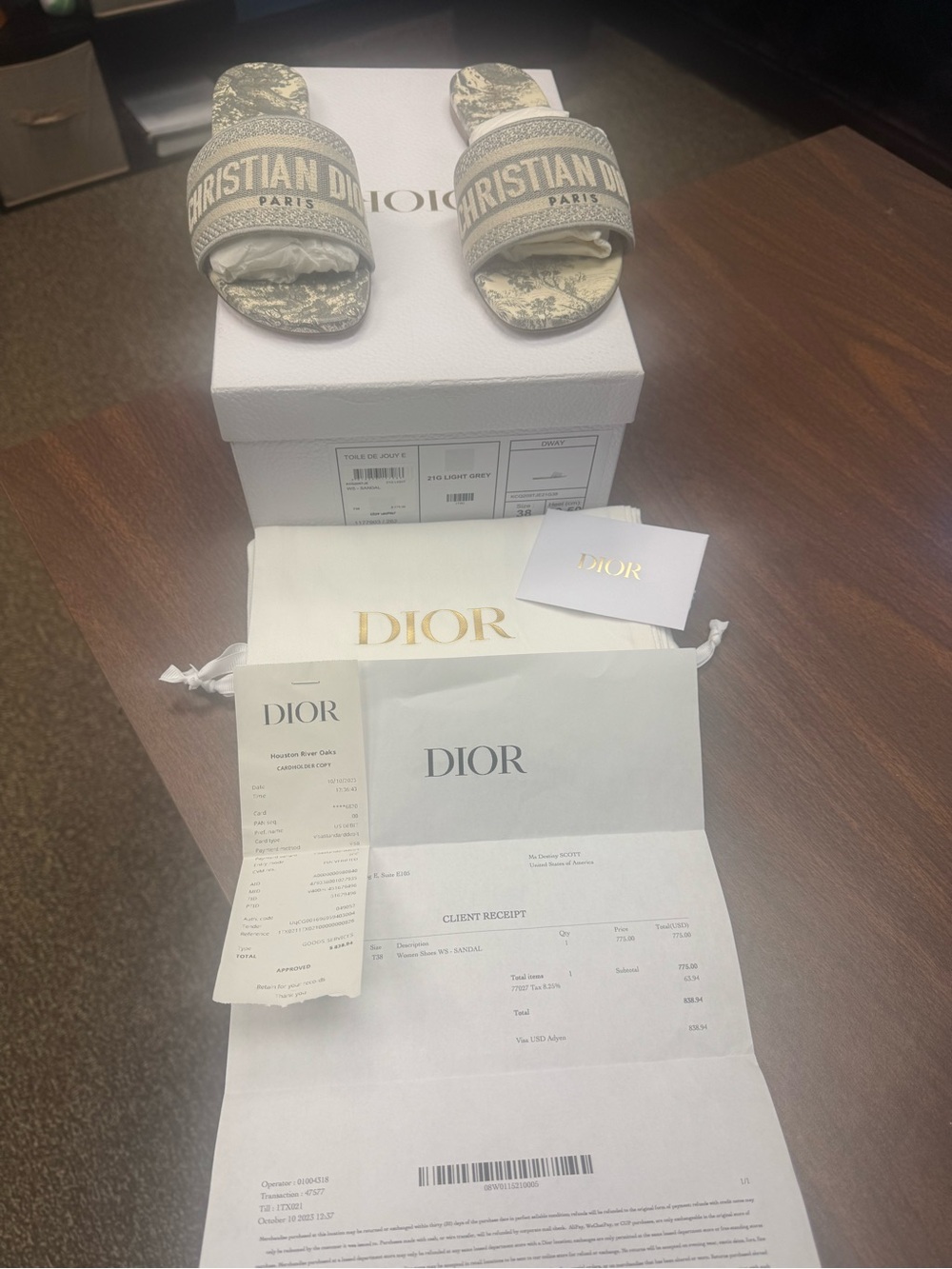 Dior Grey and Ivory Christian Dior Logo Slide Sandals